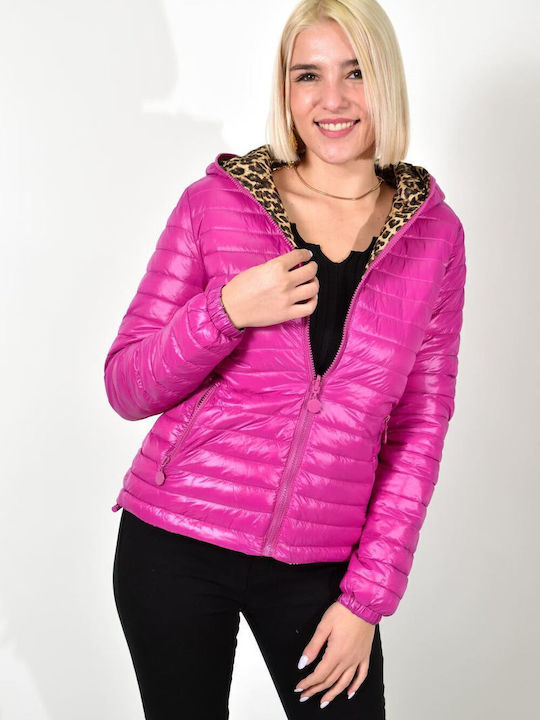 Women's Long Puffer Jacket for Winter Fuchsia