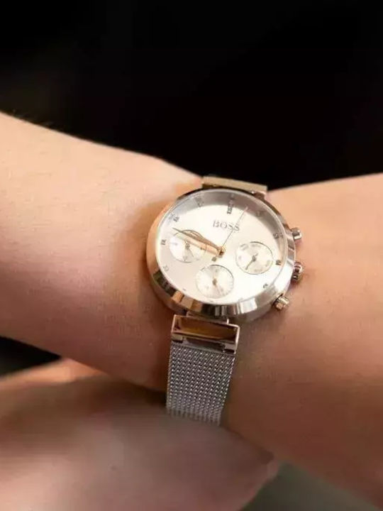 Boss Flawless Γυναικείο Ρολόι 36mm Χρονογράφος Μπαταρίας με Μεταλλικό Μπρασελέ