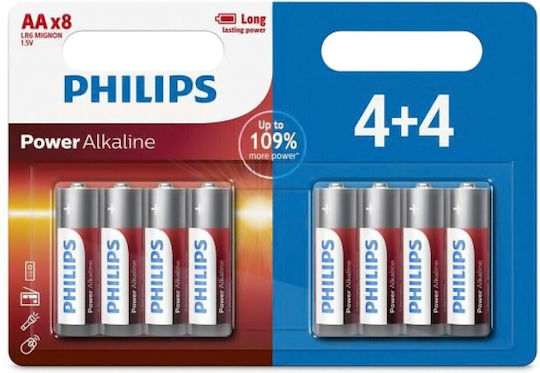 Philips 8 Pack Alkaline Batteries AA Power 1.5V LR6P8BP10