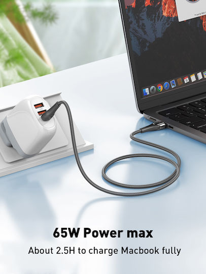 Ldnio Braided USB 2.0 Cable USB-C male - USB-C 65W PD Γκρι 1m LC861C