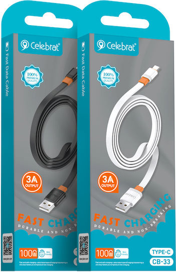Celebrat Flat USB 2.0 Cablu USB-C bărbătesc - USB-A 15W Alb 1m (CB-33A-C-WH)