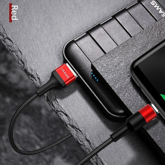Usams US-SJ221 Плетен USB 2.0 Кабел USB-C Мъжки - USB-A Червен 1.2м SJ221TC02