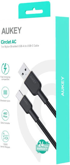 Aukey CB-NAC1 Редовна USB 2.0 Кабел USB-C мъжки - USB-A мъжки 60W Черен 1м