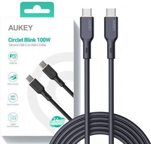 Aukey USB 2.0 Cable USB-C male - USB-C 100W PD Μαύρο 1m AKAUKKUCBSCC101