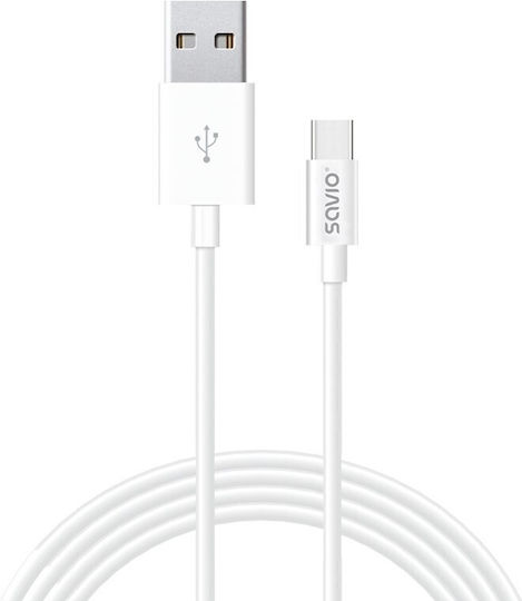 Savio USB 2.0 Cable USB-C Male - USB-A White 1m
