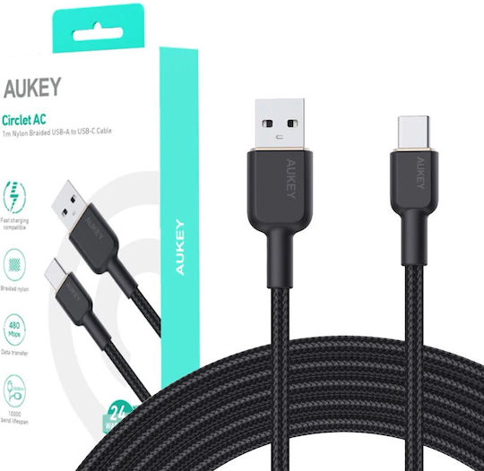 Aukey CB-NAC1 Редовна USB 2.0 Кабел USB-C мъжки - USB-A мъжки 60W Черен 1м