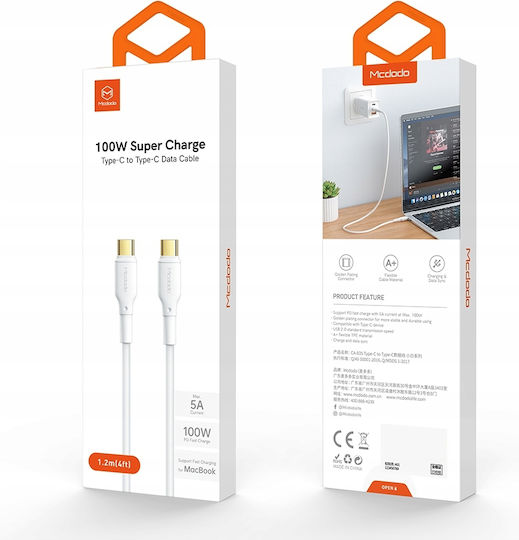 Mcdodo Regular USB 3.0 Cablu USB-C bărbătesc - USB-C 100W Alb 1.2m (CA-8350)