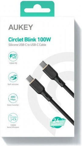 Aukey USB 2.0 Cable USB-C male - USB-C 100W PD Μαύρο 1.8m AKAUKKUCBSCC102