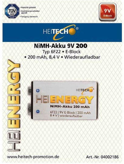 Heitech Heienergy Rechargable Battery 9V Ni-MH 200mAh 1pcs