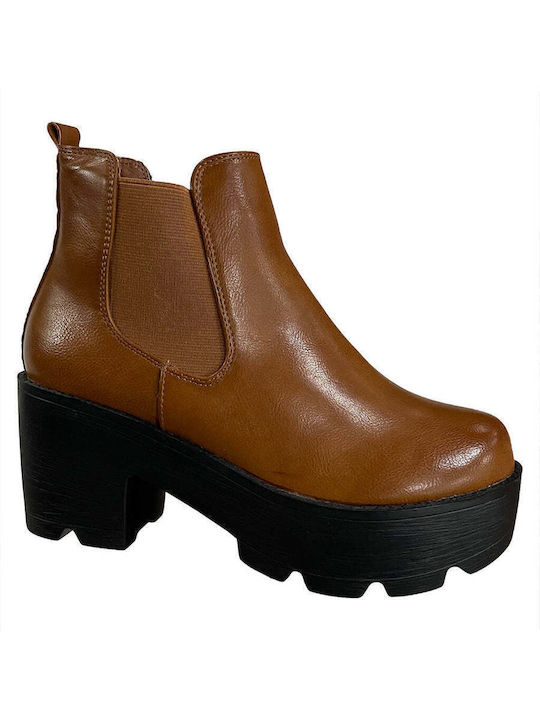 Ustyle Damen Chelsea Stiefeletten mit hohem Absatz Tabac Braun