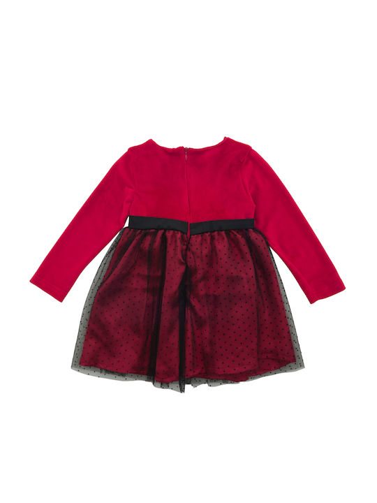 Babylon Kids Dress Velvet Polka Dot Long Sleeve red