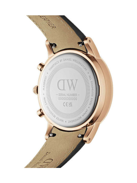Daniel Wellington Iconic Men's Watch 42mm Chronograph Battery with Black Leather Strap