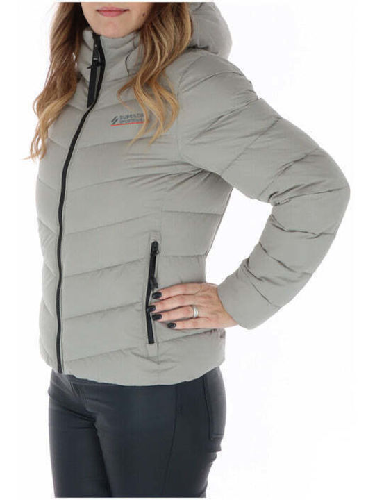 Superdry Women's Short Puffer Jacket for Winter Gray