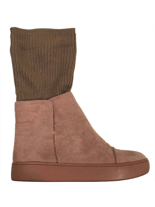 Wildleder Stiefeletten Damen Rosa
