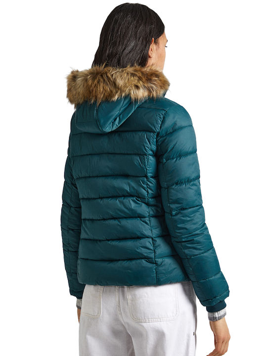 Pepe Jeans Women's Short Puffer Jacket for Winter Green (692/REGENT GREEN)