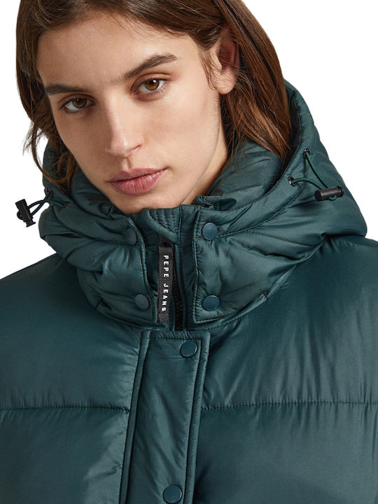 Pepe Jeans Women's Short Puffer Jacket for Winter Green (692/REGENT GREEN)