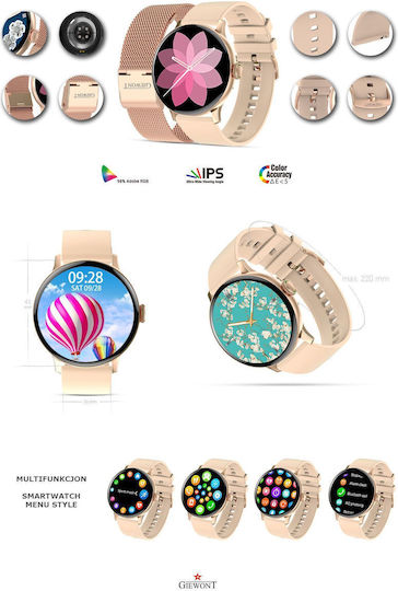 Giewont GW330 45mm Smartwatch με Παλμογράφο (Ροζ Χρυσό)