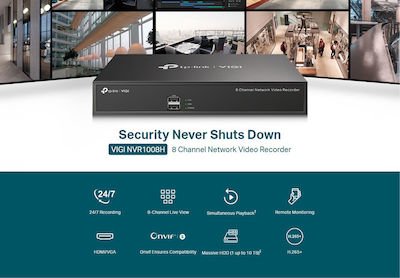 TP-LINK Vigi v2 Καταγραφικό NVR 8 Καναλιών με Ανάλυση Full HD VIGI NVR1008H