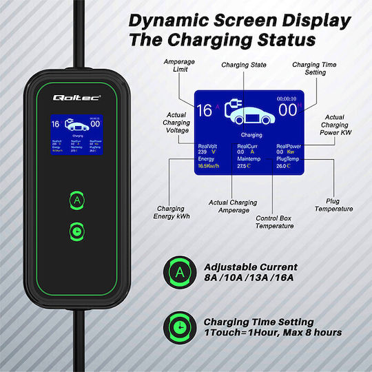 Qoltec Portable Single Phase 3.5kW Charging Station with Built-in Cable Type 2 (52470)