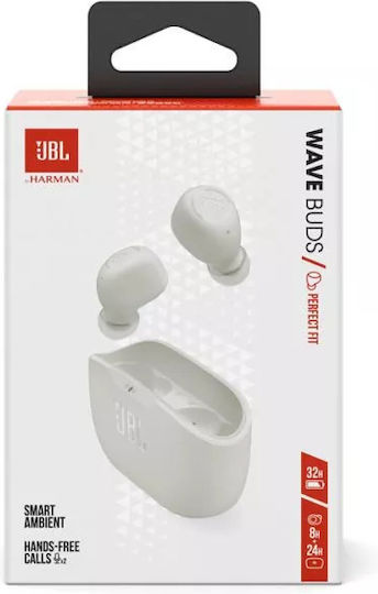 JBL Wave Buds Bluetooth Handsfree Earphones with Sweat Resistance and Charging Case White