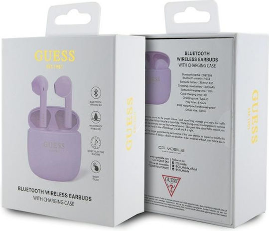 Guess Script Logo Earbud Bluetooth Handsfree Ακουστικά με Θήκη Φόρτισης Μωβ