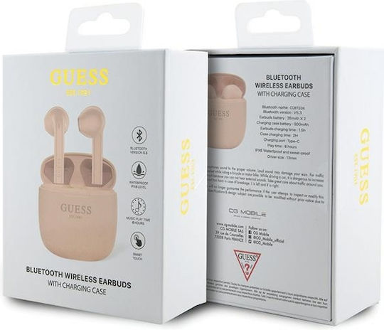 Guess Script Logo Earbud Bluetooth Handsfree Ακουστικά με Θήκη Φόρτισης Ροζ
