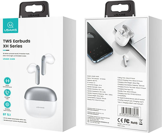 Usams XH09 Earbud Bluetooth Handsfree Ακουστικά με Θήκη Φόρτισης Μπλε