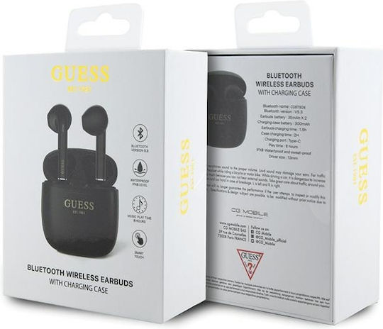Guess Script Logo Ohrstöpsel Bluetooth-Freisprecheinrichtung Kopfhörer mit Ladeetui Schwarz