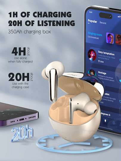 Ldnio T01 Earbud Bluetooth Handsfree Ακουστικά με Θήκη Φόρτισης Χρυσά