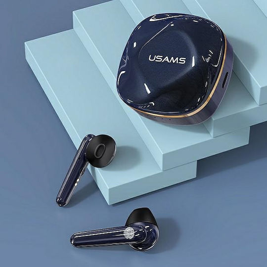 Usams BHUSD02 Earbud Bluetooth Handsfree Ακουστικά με Θήκη Φόρτισης Μπλε