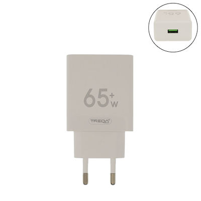 Treqa Încărcător Fără Cablu cu Port USB-A 65W Albς (CS-228)