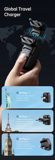 Mcdodo GaN Handyladegerät mit USB-A Ausgangsanschluss und 2 USB-C Ausgangsanschlüsse und Kabel USB-C 65W Stromlieferung Schwarz