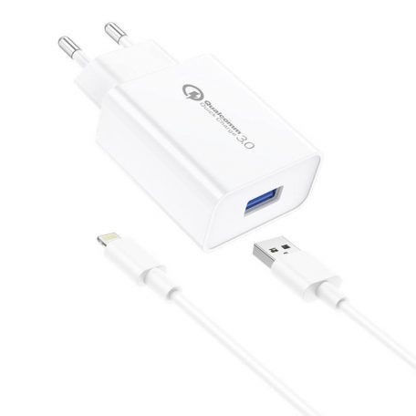 Foneng Mobile Phone Charger with USB-A Port and Lightning Cable Quick Charge 3.0 White (EU13)