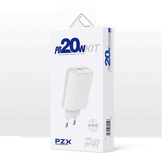 PZX Φορτιστής Χωρίς Καλώδιο με Θύρα USB-C 20W Quick Charge 5.0 Λευκός (PZX P41)