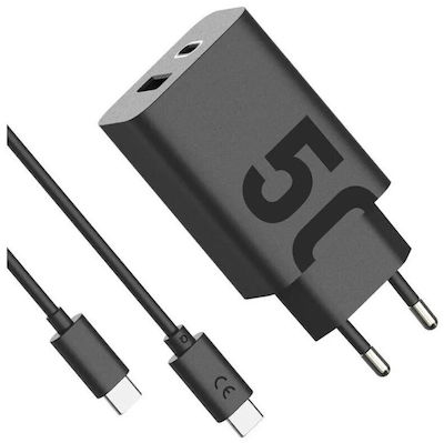 Motorola Φορτιστής με Θύρα USB-A και Θύρα USB-C και Καλώδιο USB-C 50W Μαύρος (TurboPower)