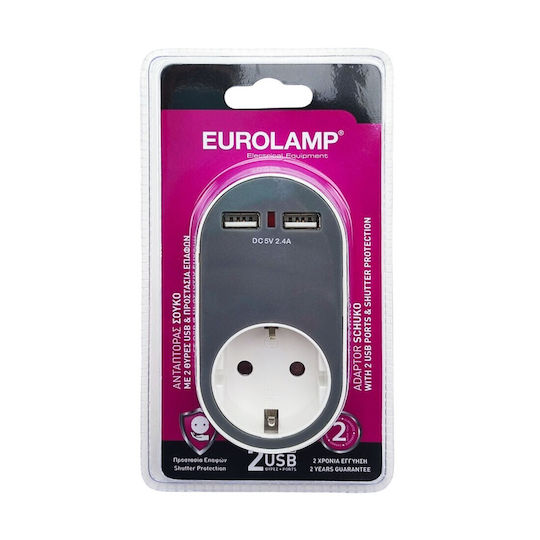 Eurolamp Φορτιστής Χωρίς Καλώδιο με 2 Θύρες USB-A Γκρι (147-09010)