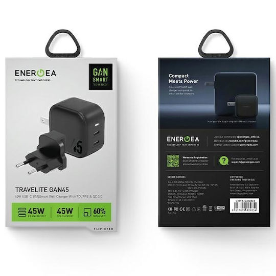 Energea GaN Wireless Charger with 2 USB-C Output Ports 45W Black