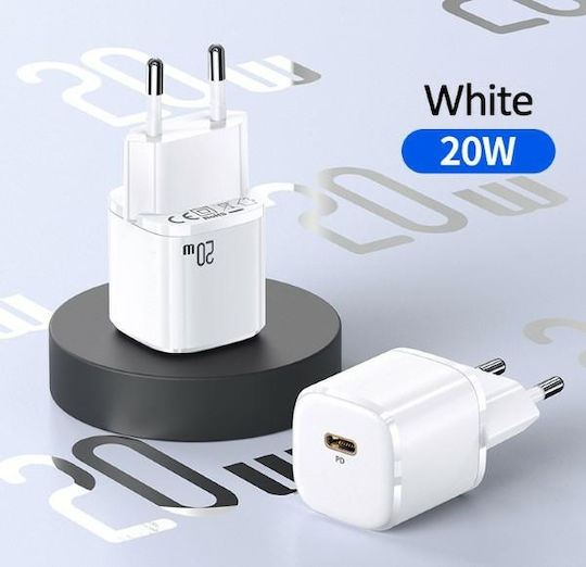 Usams Φορτιστής Χωρίς Καλώδιο με Θύρα USB-C 20W Power Delivery Λευκός (T36 Mini)