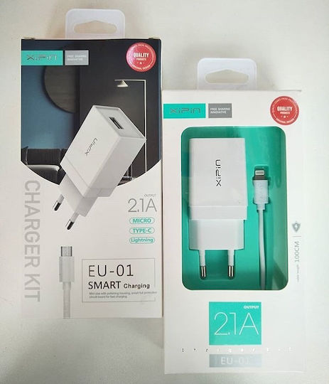 Xipin Charger with USB-A Port and Cable USB-C Whites (EU-01)