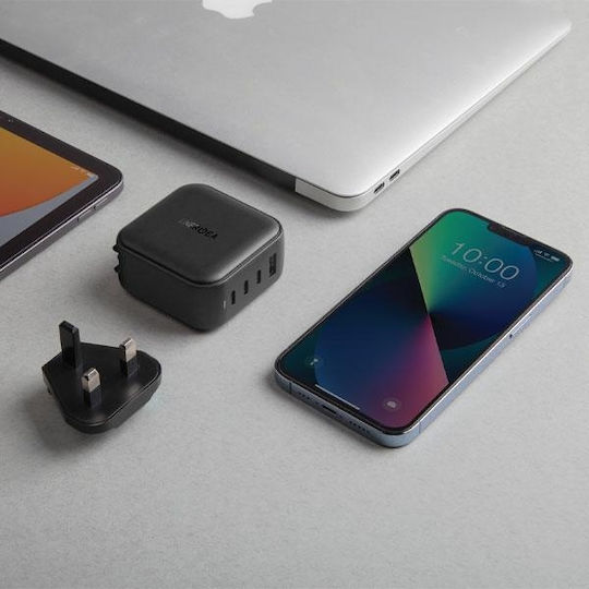 Energea Φορτιστής Χωρίς Καλώδιο GaN με Θύρα USB-A και 2 Θύρες USB-C 66W Power Delivery / Quick Charge 3.0 Μαύρος (GAN66)