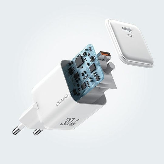 Usams Φορτιστής Χωρίς Καλώδιο με Θύρα USB-C 30W Power Delivery Μωβ (CC186)