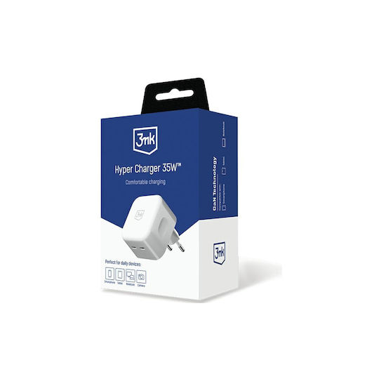 3MK Charger and Cable USB-C 35W Power Delivery / Quick Charge 3.0 Whites