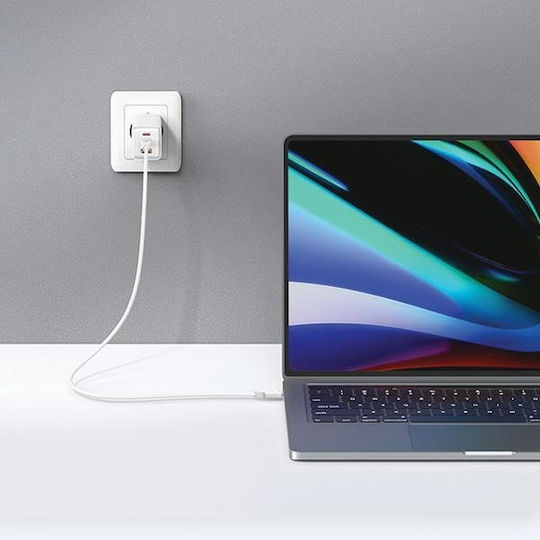 Usams Ladegerät ohne Kabel GaN mit USB-A Anschluss und 2 USB-C Anschlüsse 65W Stromlieferung Schwarzs (US-CC180)