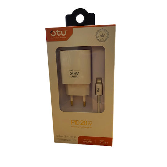Φορτιστής με Θύρα USB-C και Καλώδιο USB-C - Lightning 20W Power Delivery Λευκός (KT-02)