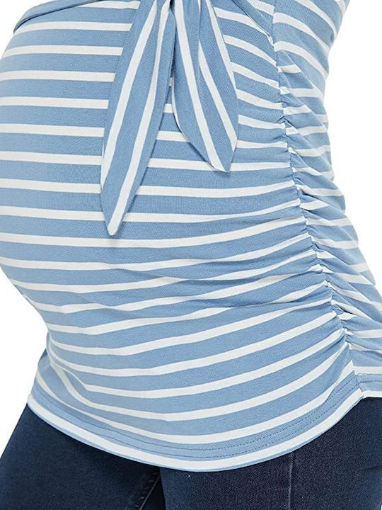 Κοντομάνικη κρουαζέ μπλούζα θηλασμού-εγκυμοσύνης (μπλε με ρίγες)