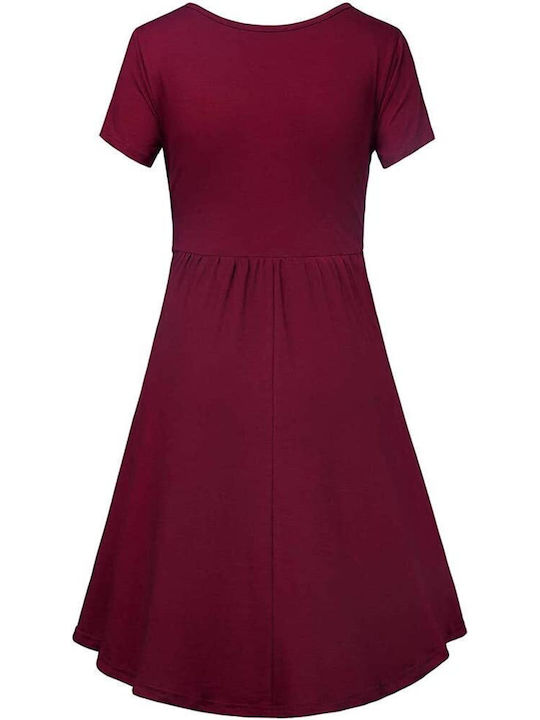 Women's short-sleeved nursing dress (burgundy) (polyester)