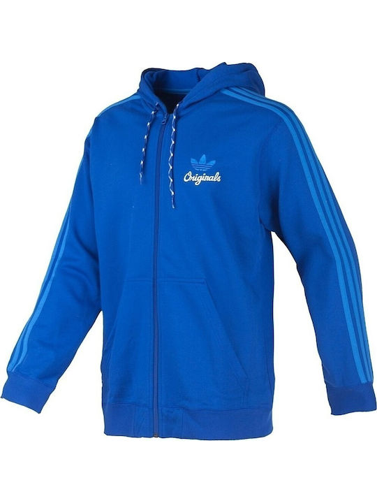 Adidas Originals Hooded Men's Sweatshirt Jacket with Hood Blue