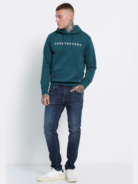 Funky Buddha Herren Sweatshirt mit Kapuze und Taschen Grün