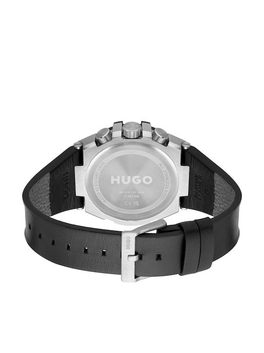 Women's Watch Chronograph with Black Leather Strap