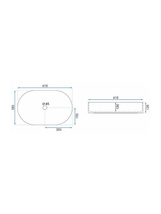 Rea Επικαθήμενος Νιπτήρας Πορσελάνης 61x38.5x12cm Λευκός